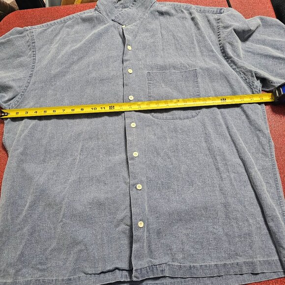 Vintage 90s J. Crew Oarsman Linen Blue Button-Up Shirt XL Lightweight Coastal - Picture 10 of 11